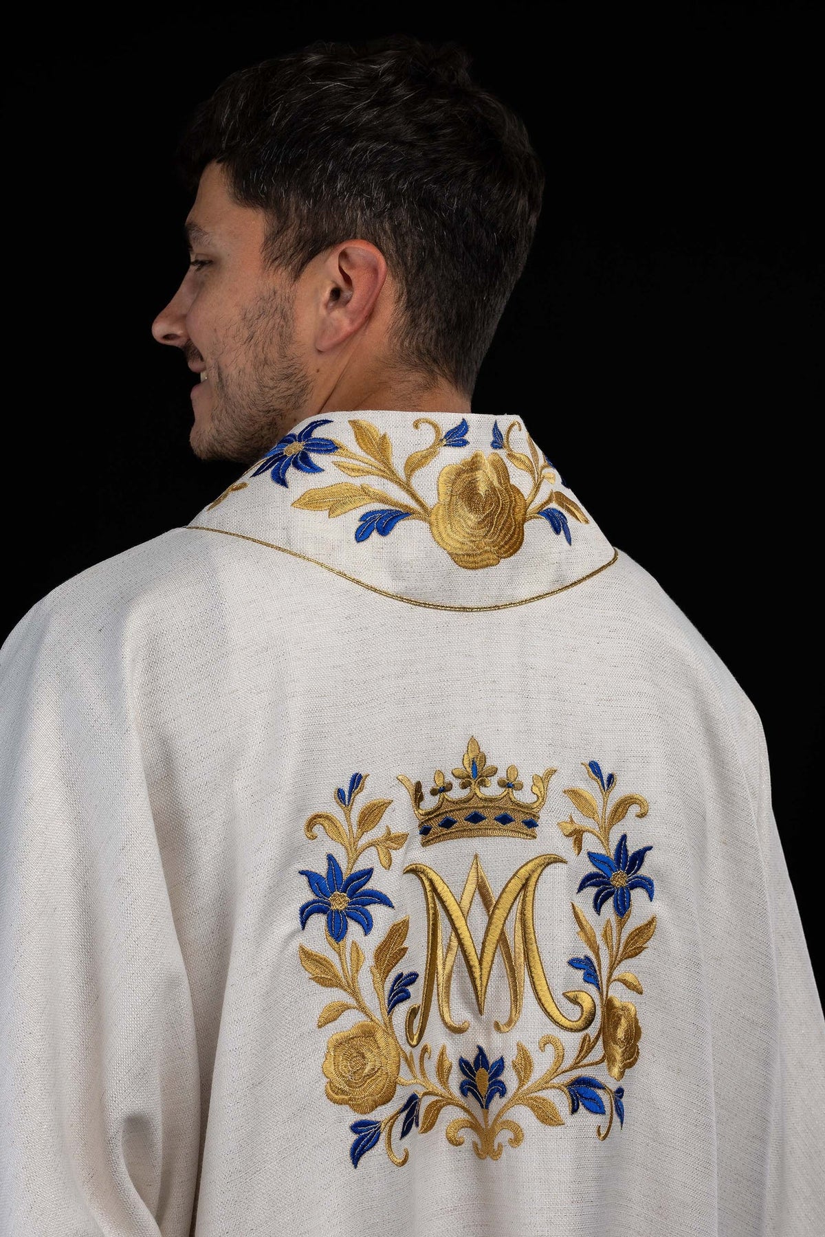 Embroidered Catholic Dalmatic with Marian Motif, Ecru