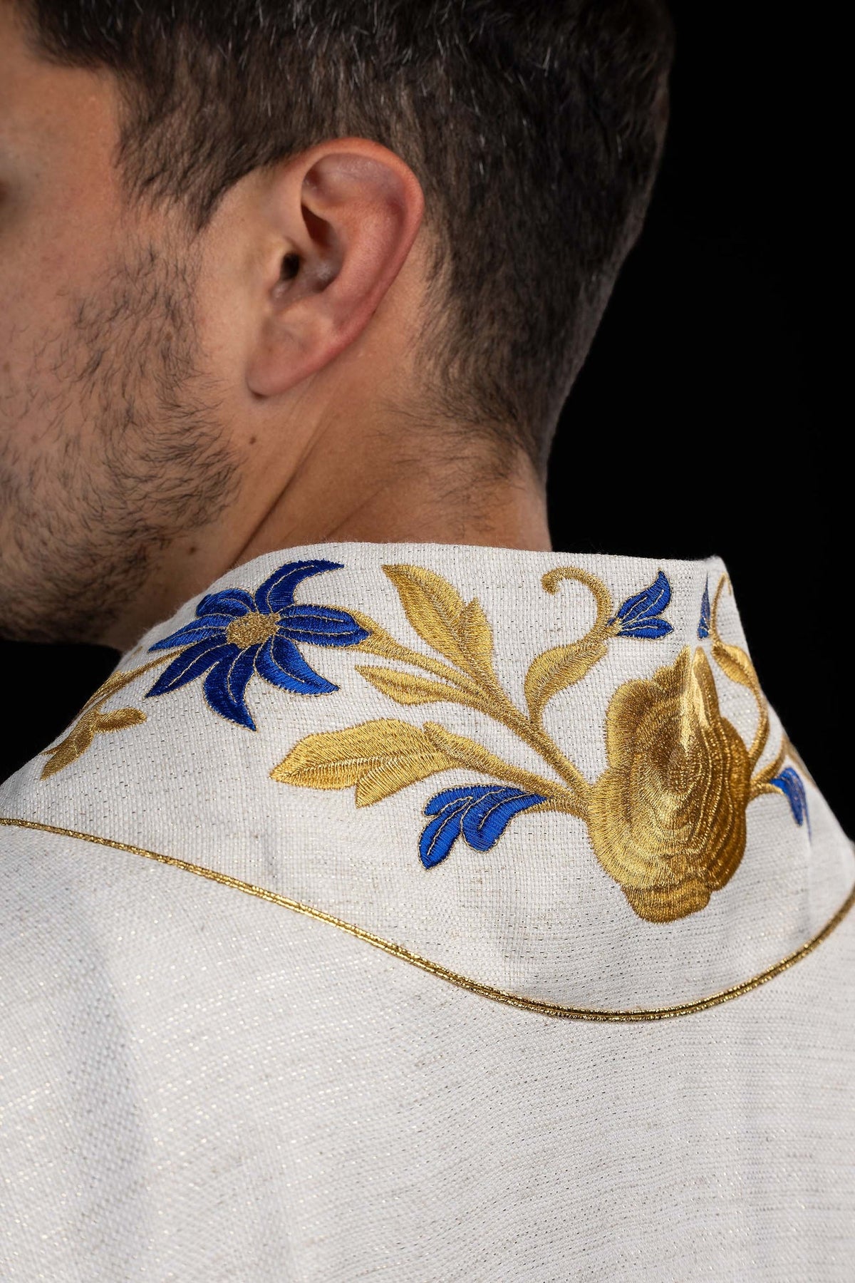 Embroidered Catholic Dalmatic with Marian Motif, Ecru