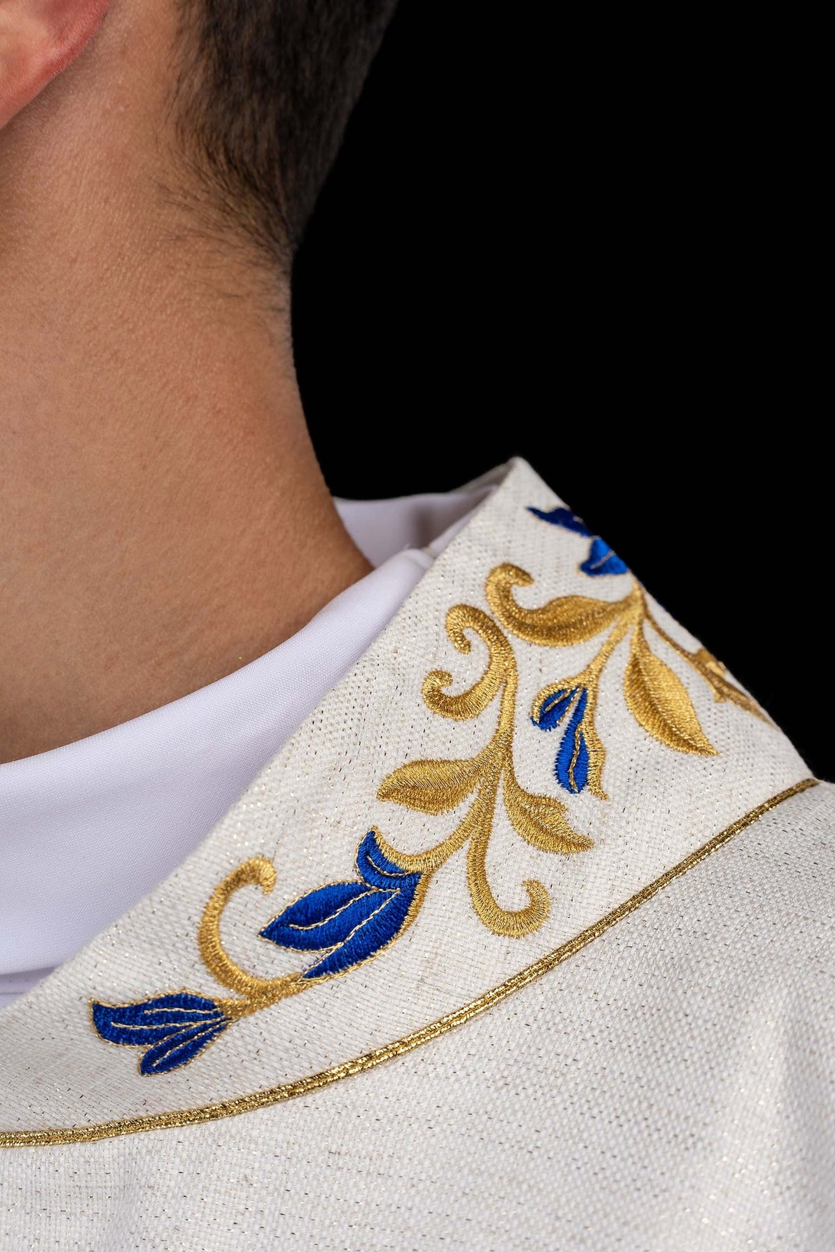Embroidered Catholic Dalmatic with Marian Motif, Ecru