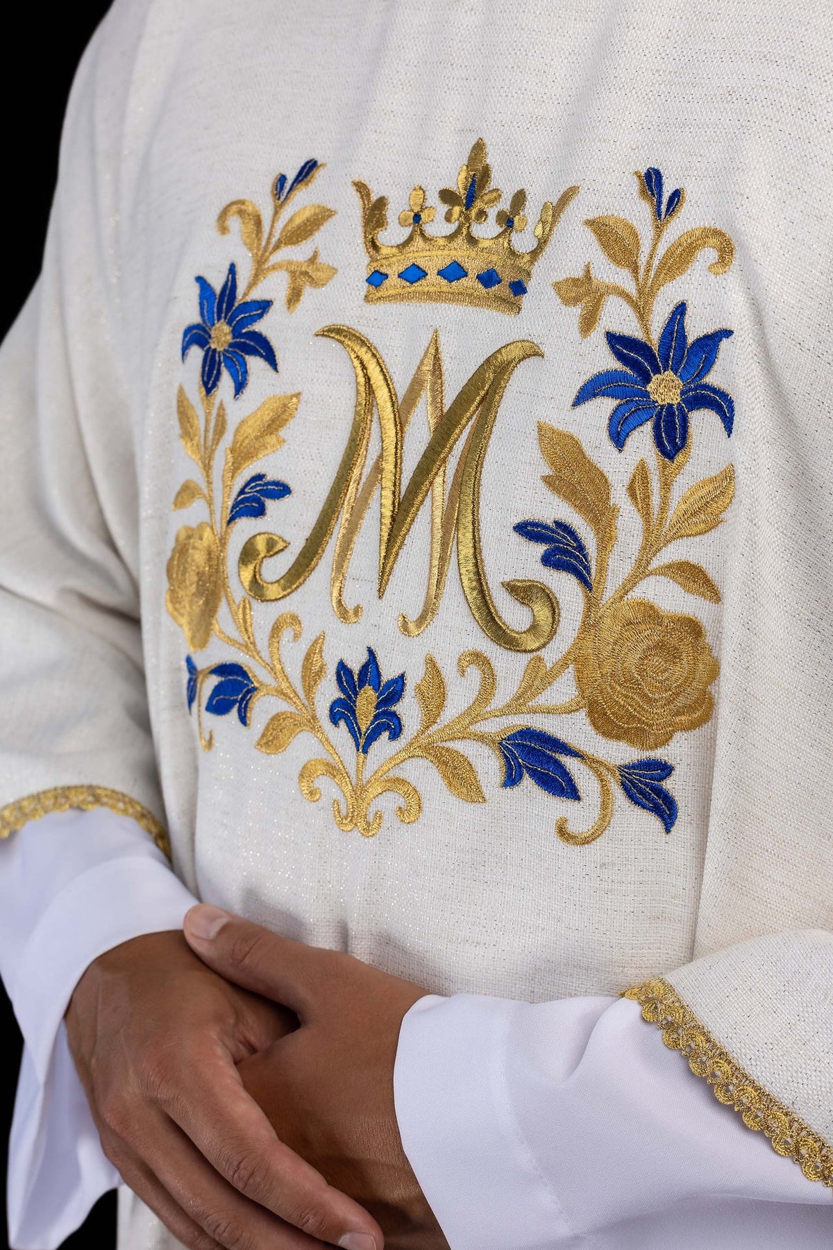 Embroidered Catholic Dalmatic with Marian Motif, Ecru