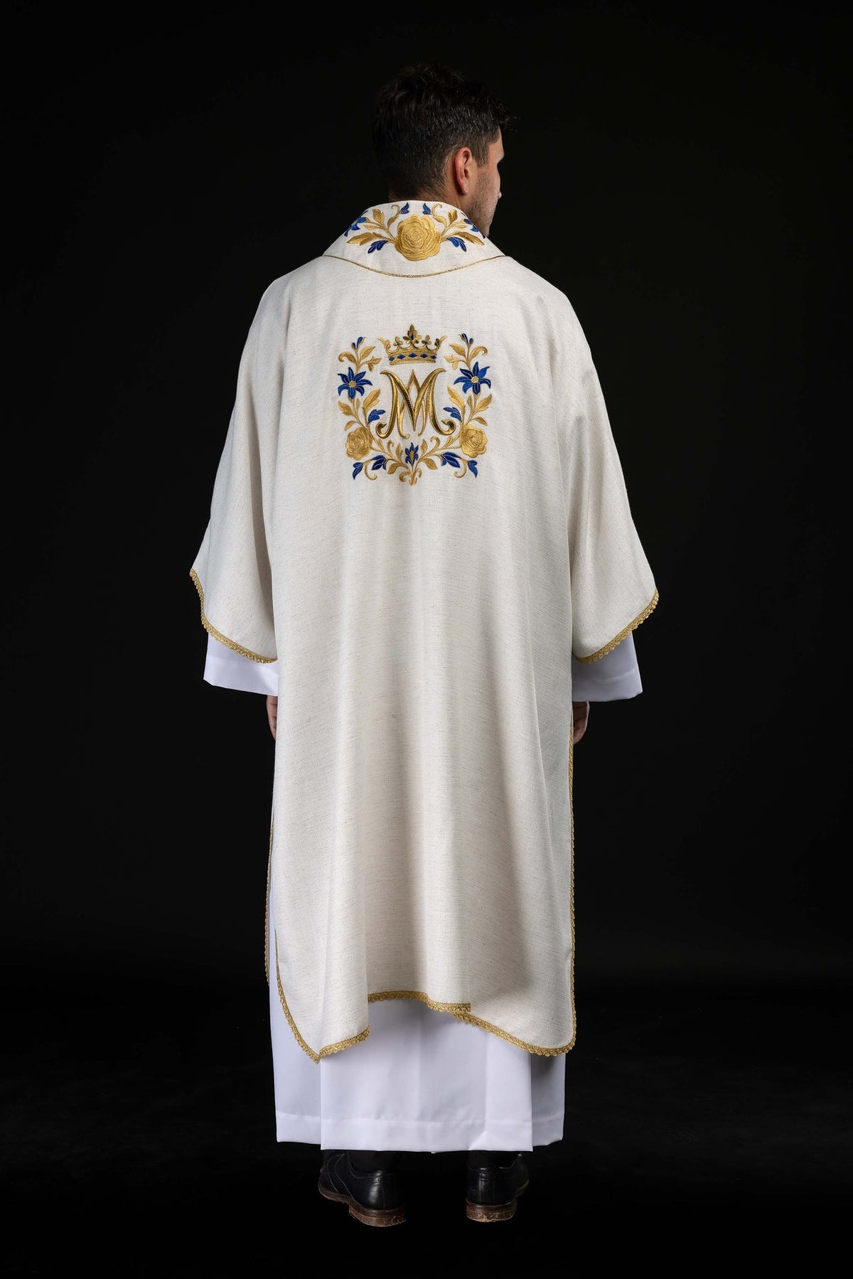 Embroidered Catholic Dalmatic with Marian Motif, Ecru