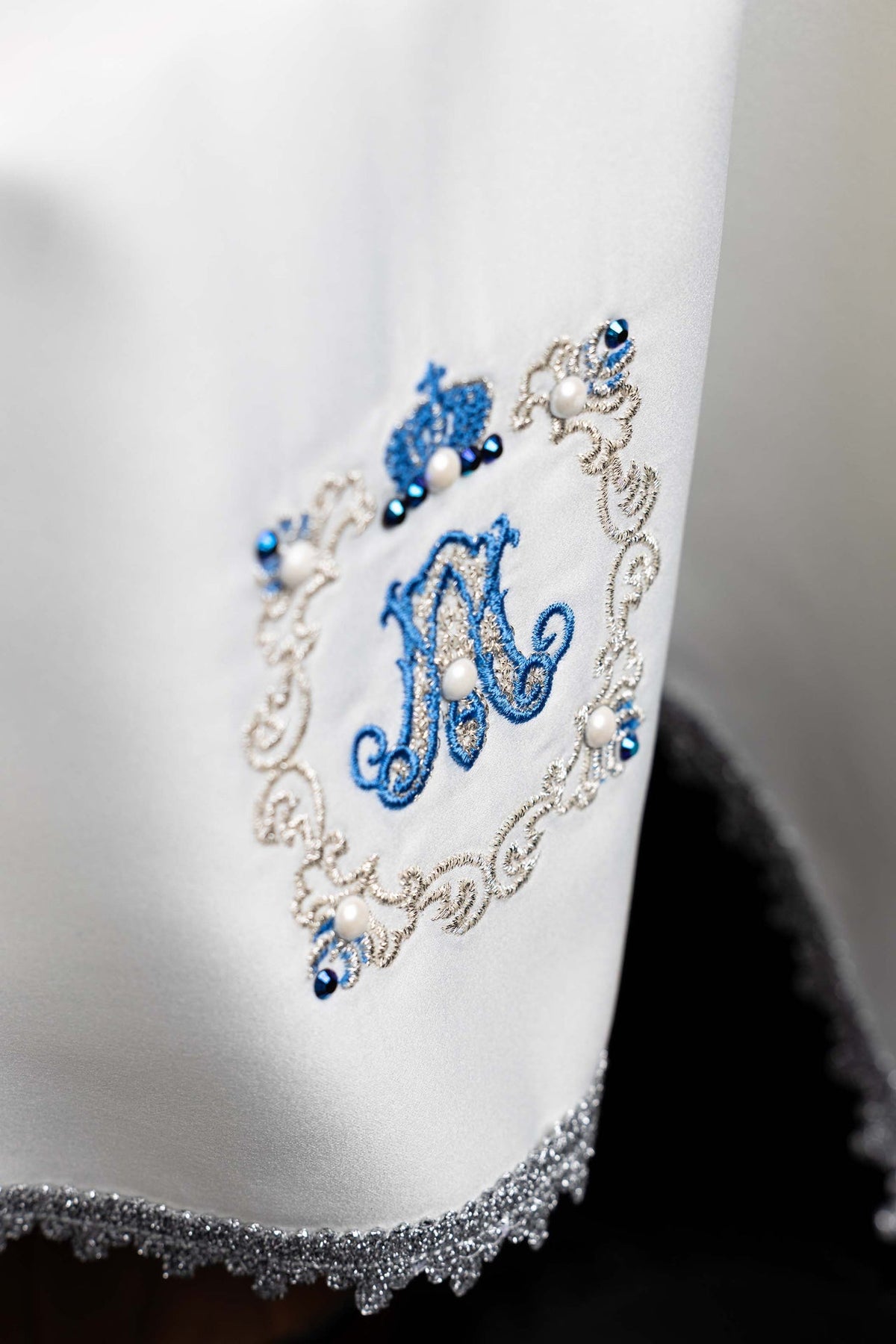 Ecru Chalice Veil with Blue Marian Embroidery