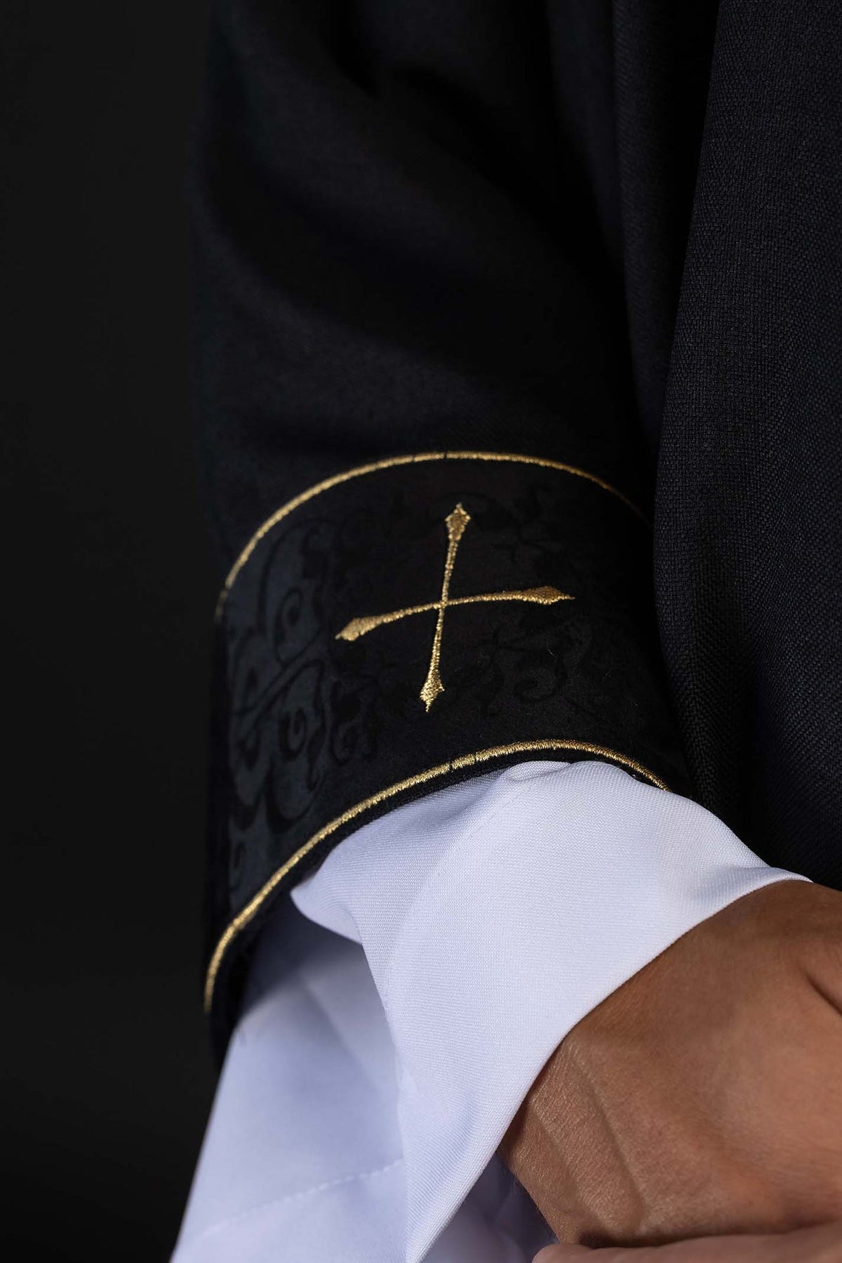 Black Chasuble with Embroidered Orphrey and Cross-Adorned Collar
