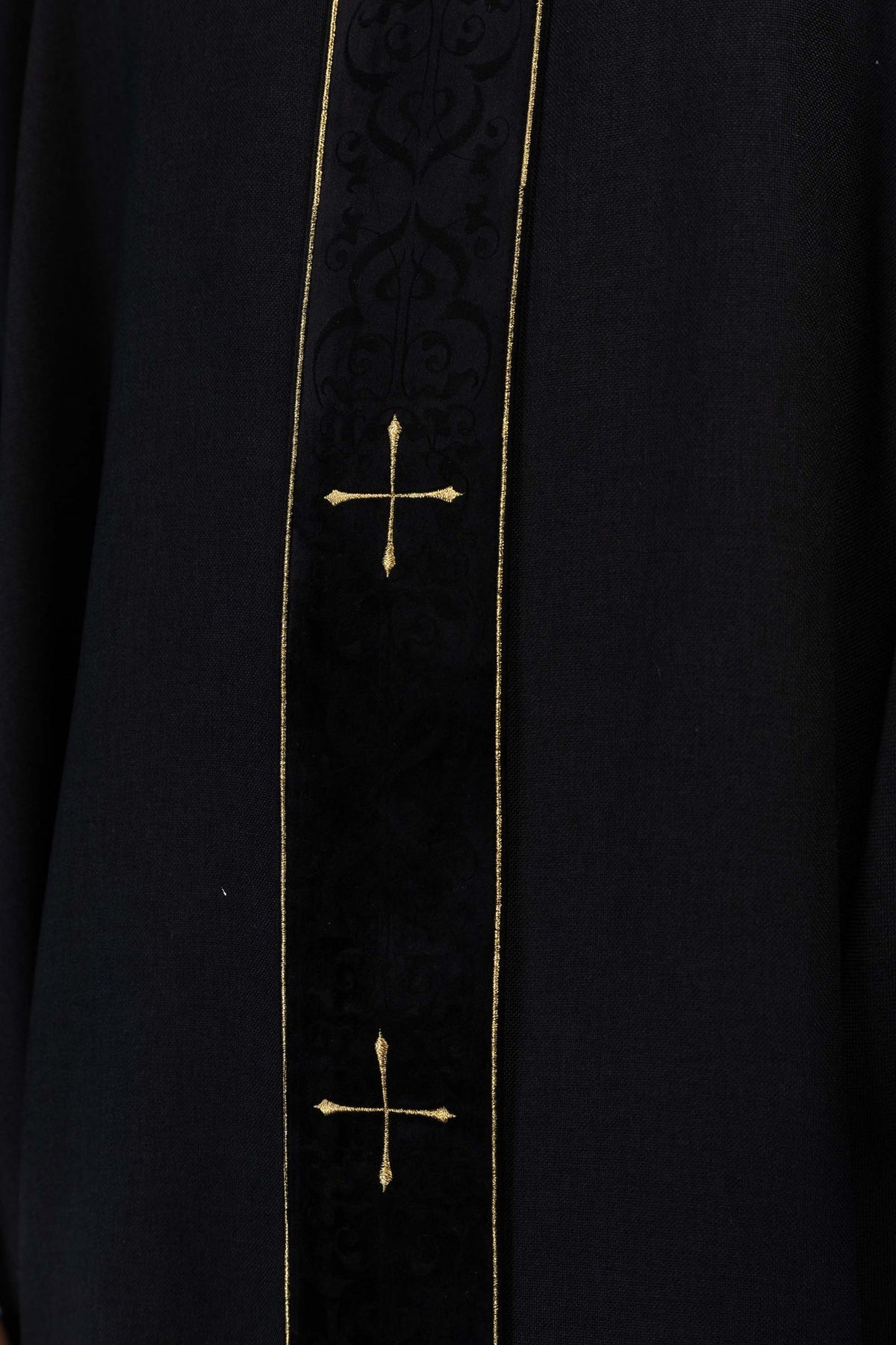 Black Chasuble with Embroidered Orphrey and Cross-Adorned Collar