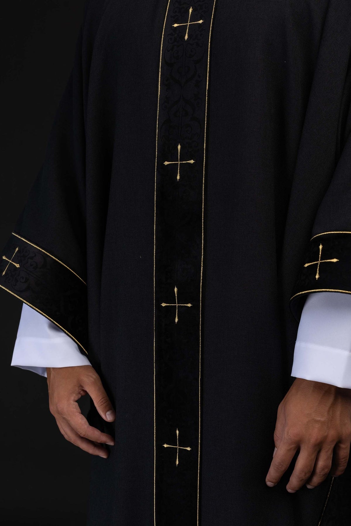 Black Chasuble with Embroidered Orphrey and Cross-Adorned Collar