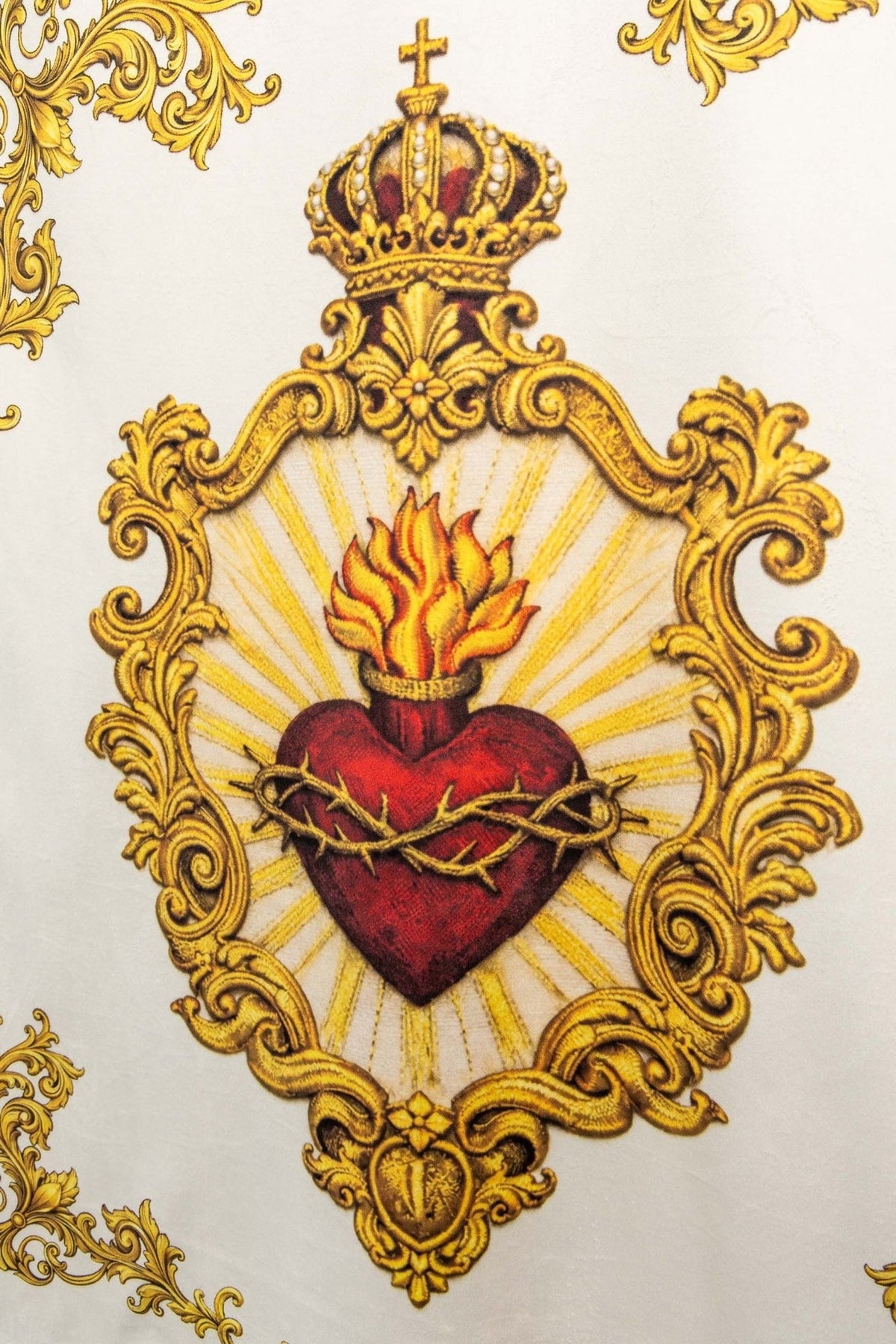 Church banner close-up showing the Sacred Heart of Jesus design