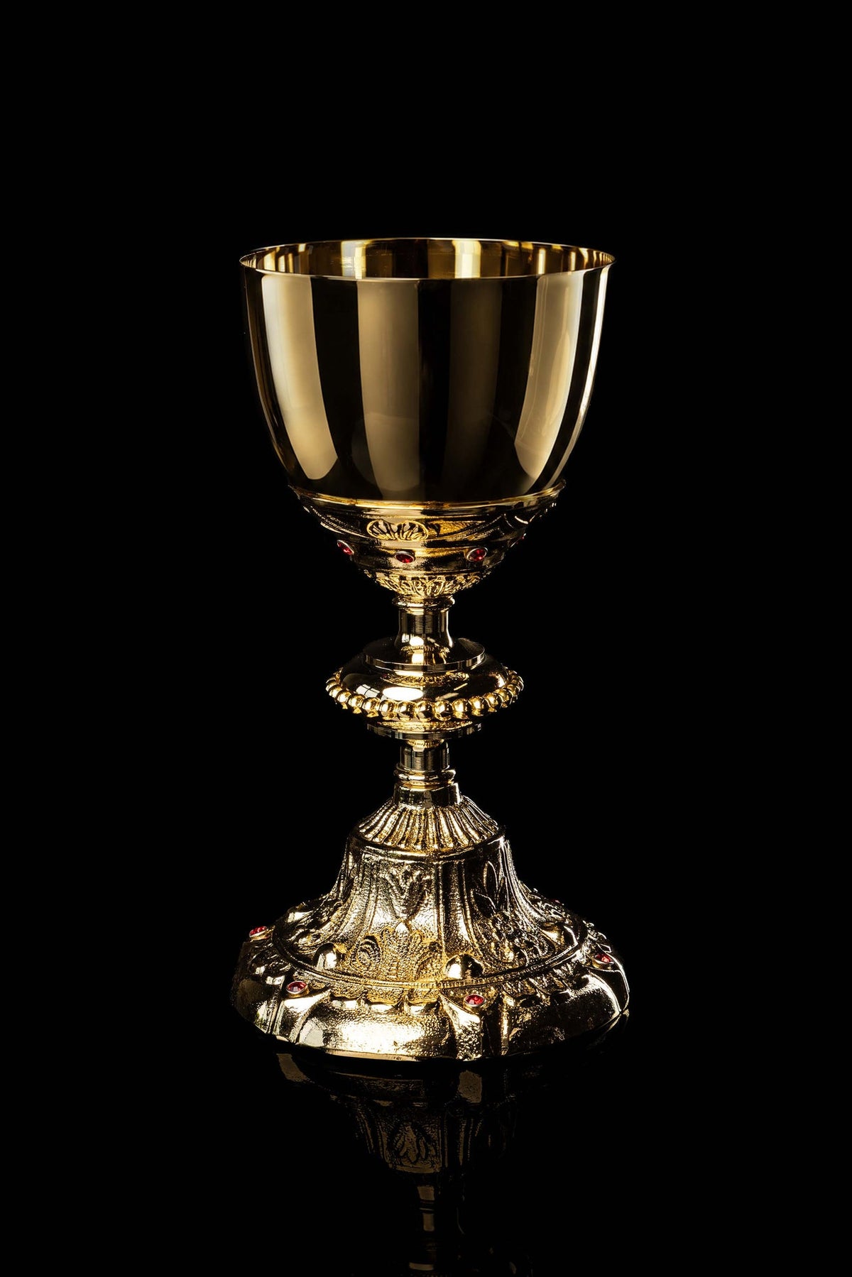 Gold-Plated Baroque-Style Chalice with Imitation Rubies, full front view