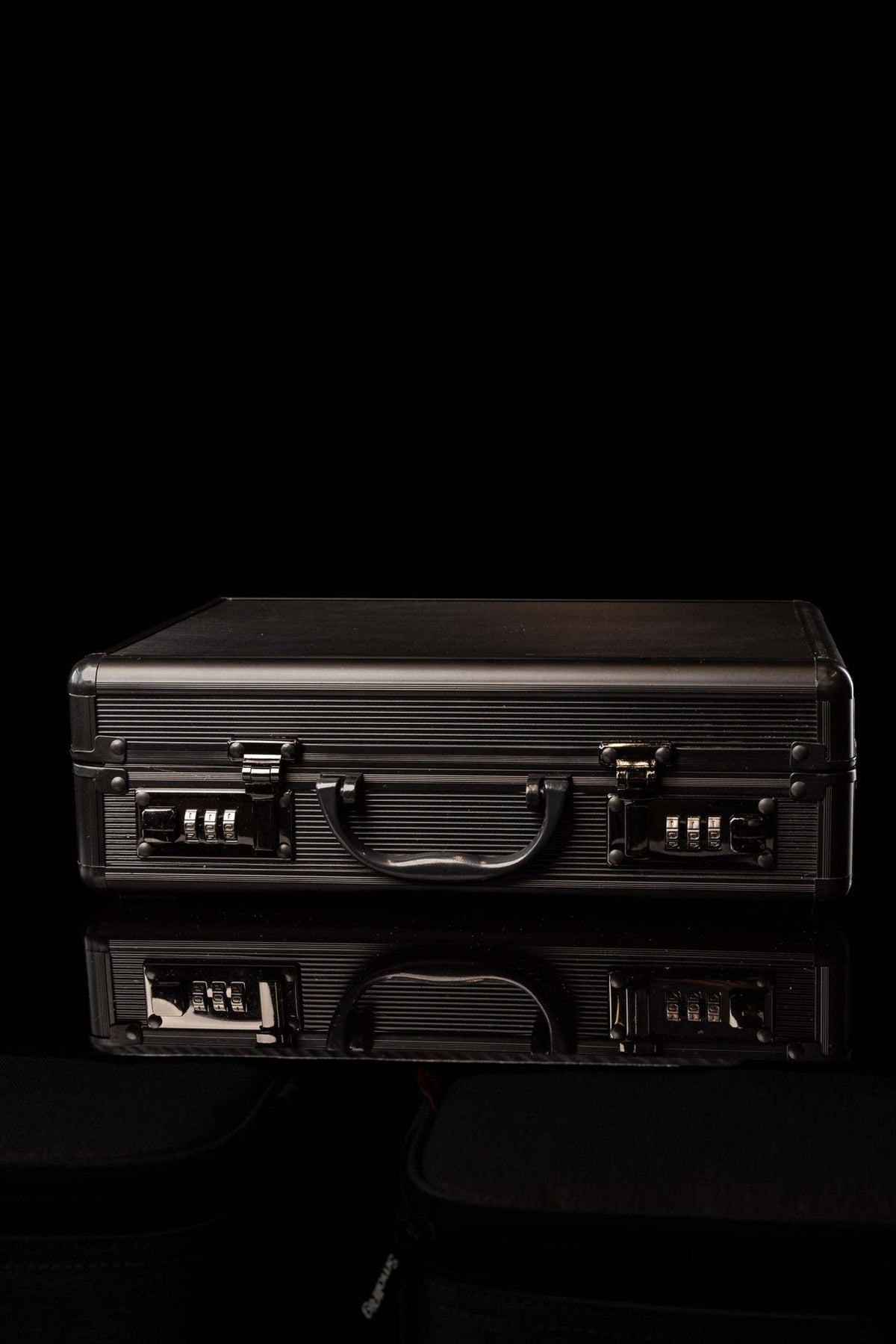 Economy Liturgical Equipment Case for Mass closed in black with ribbed panels and combination locks