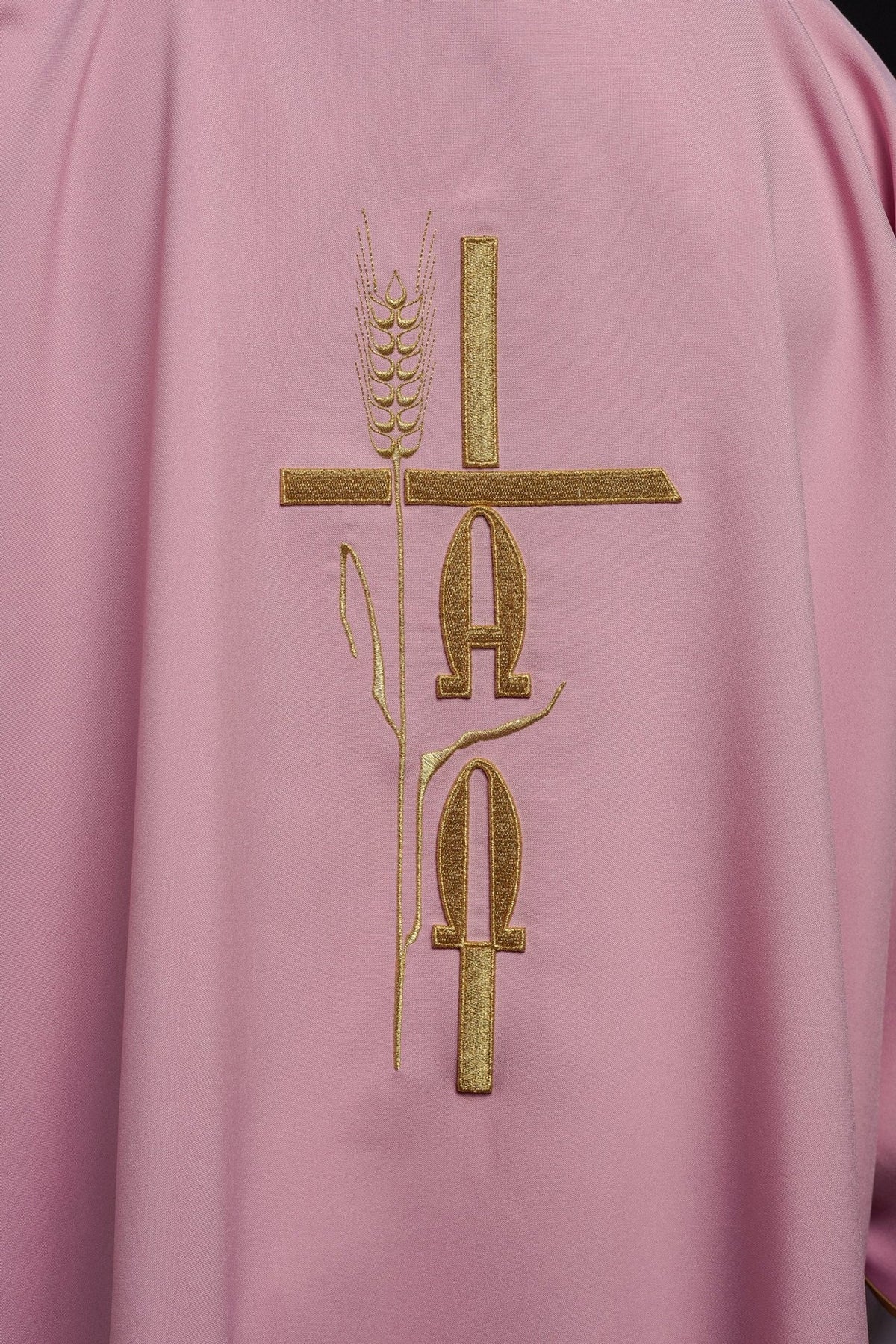 Rose dalmatic close-up of gold embroidery on the front