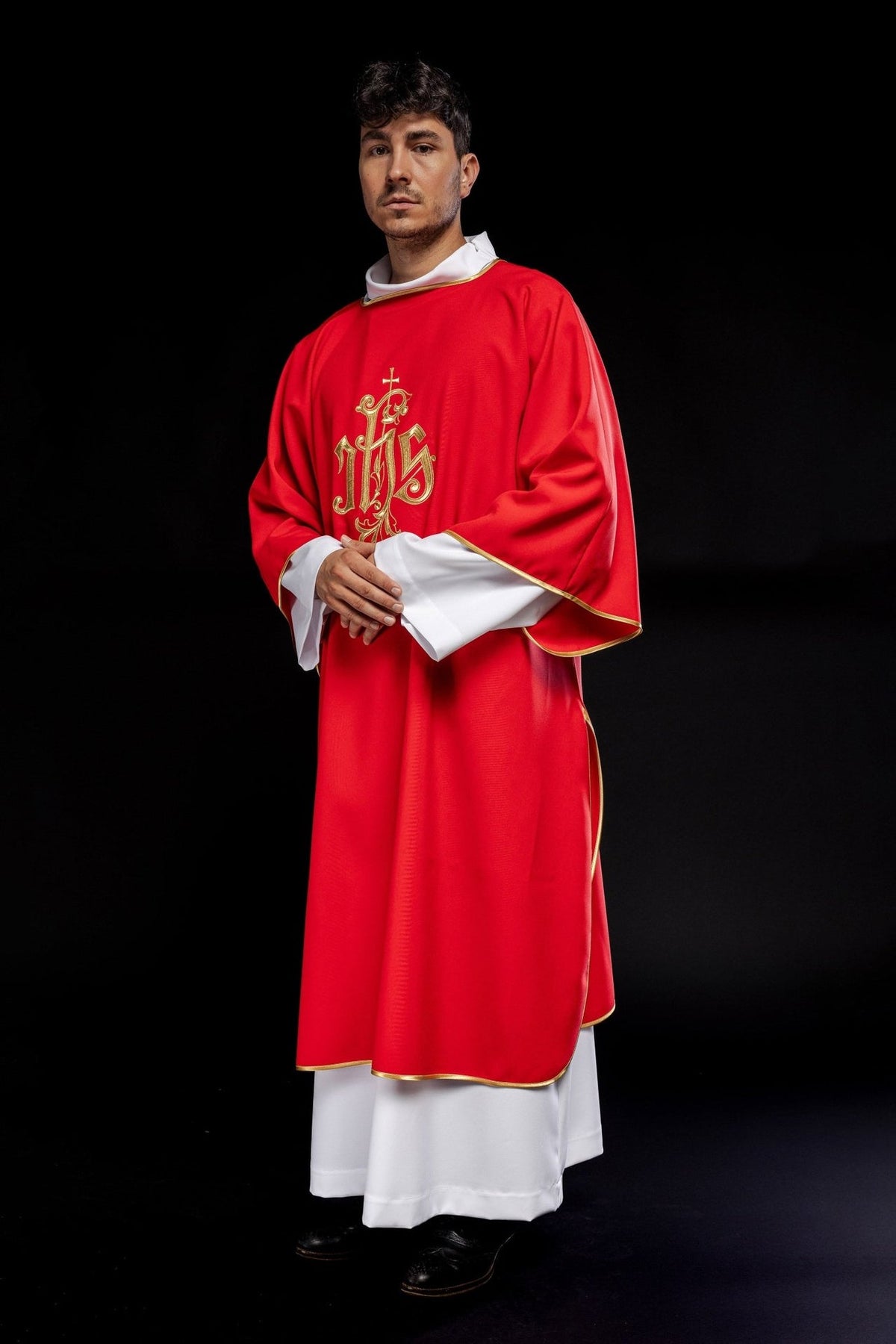 Red Catholic Dalmatic with Embroidered IHS