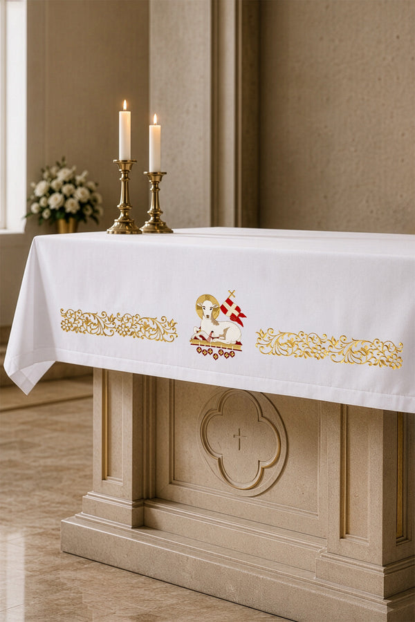 Catholic Altar Cloth with Paschal Lamb Embroidery