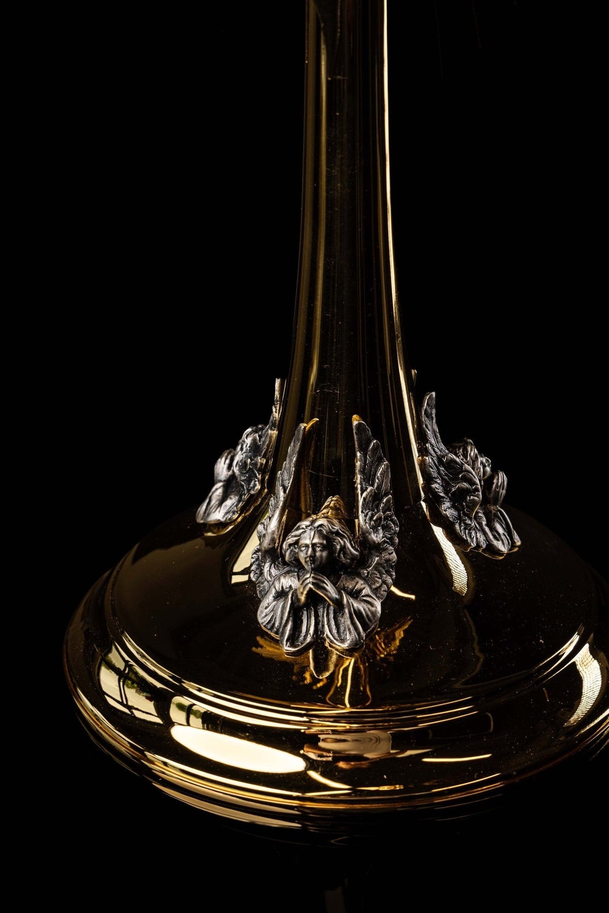 Gold-plated radiant monstrance base with silver angel ornaments