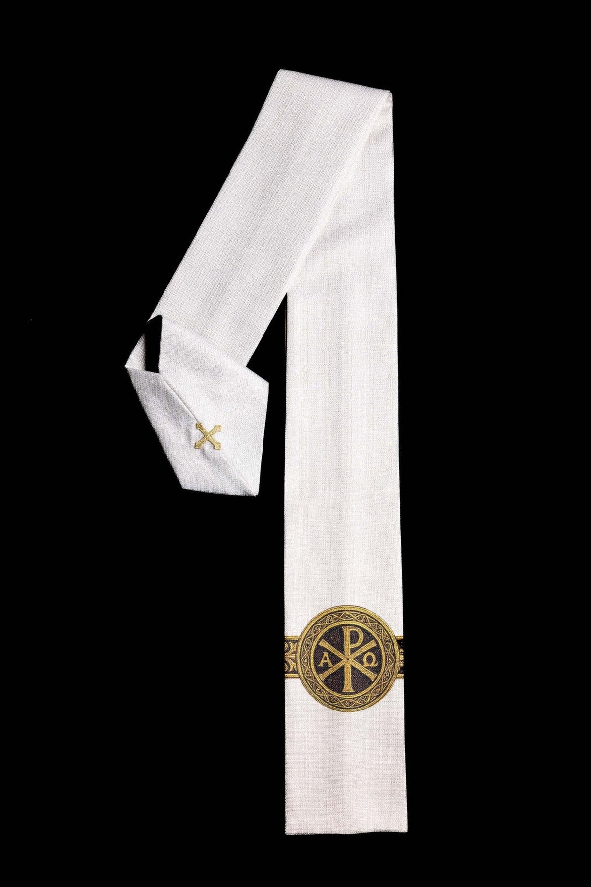 Ecru stole with printed Pax cross and gold orphrey