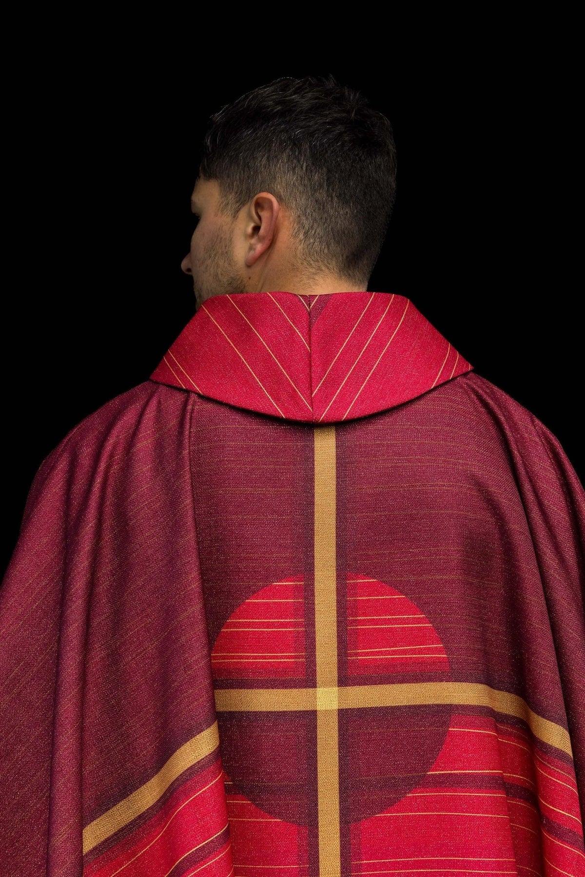 Red chasuble collar and back shoulder detail
