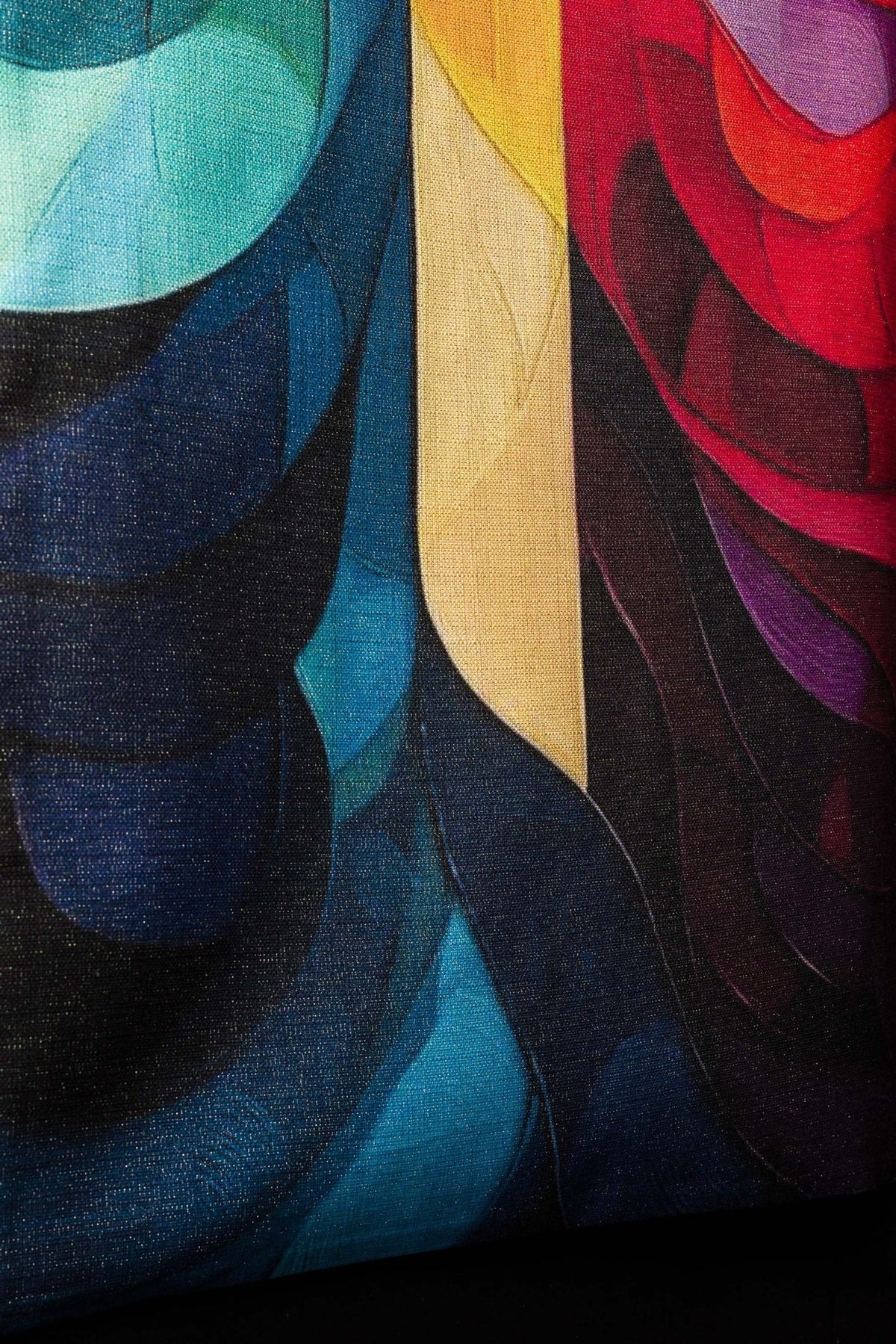 Lectern cover close-up showing blue, gold, purple and red sections of the print