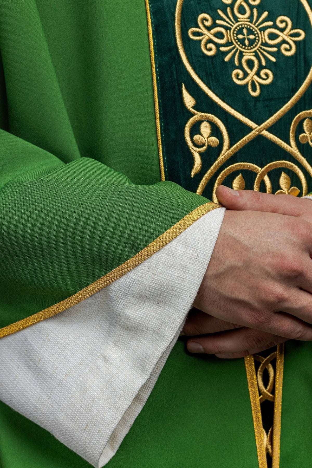Green chasuble, close-up of gold trim on sleeve edge
