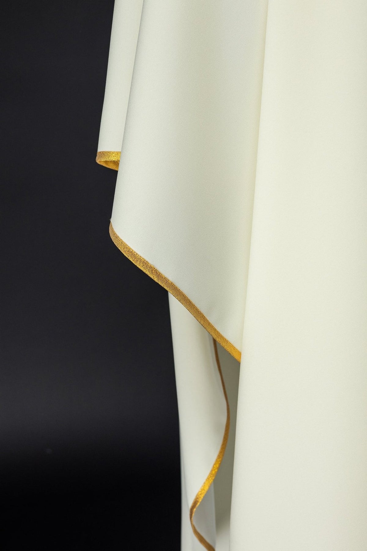 Chasuble stand-up collar close-up with silver embroidery and gold trim