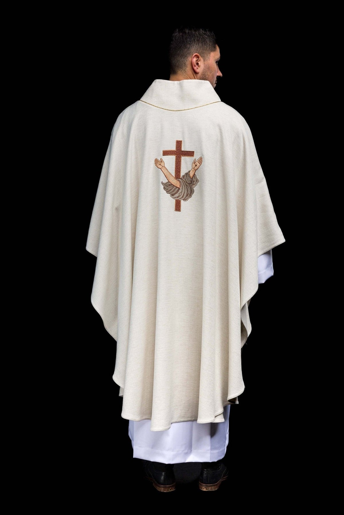 Saint Francis chasuble, full back view with embroidered cross