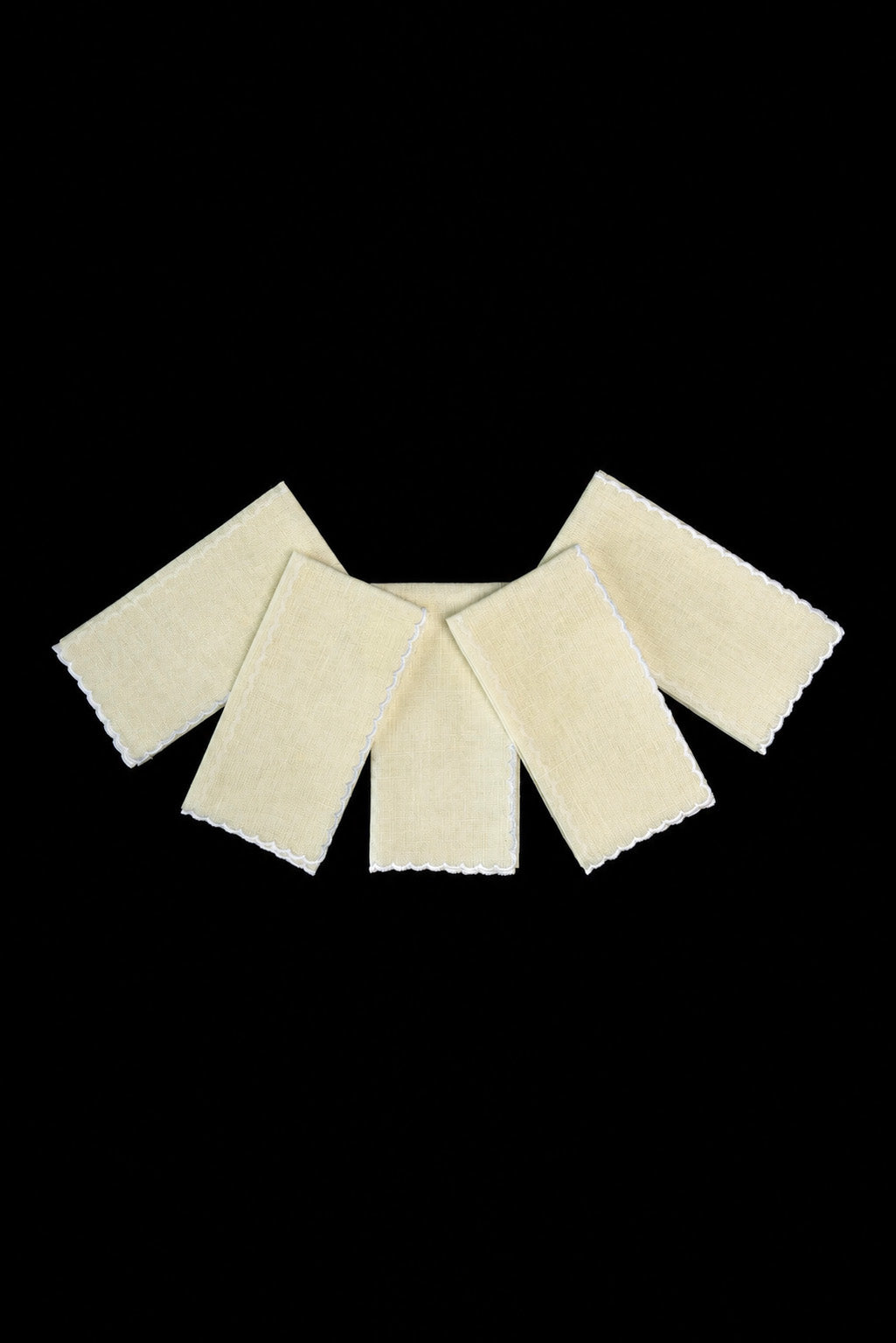 Set of 5 Linen Lavabo Towels, cream linen with white scalloped trim