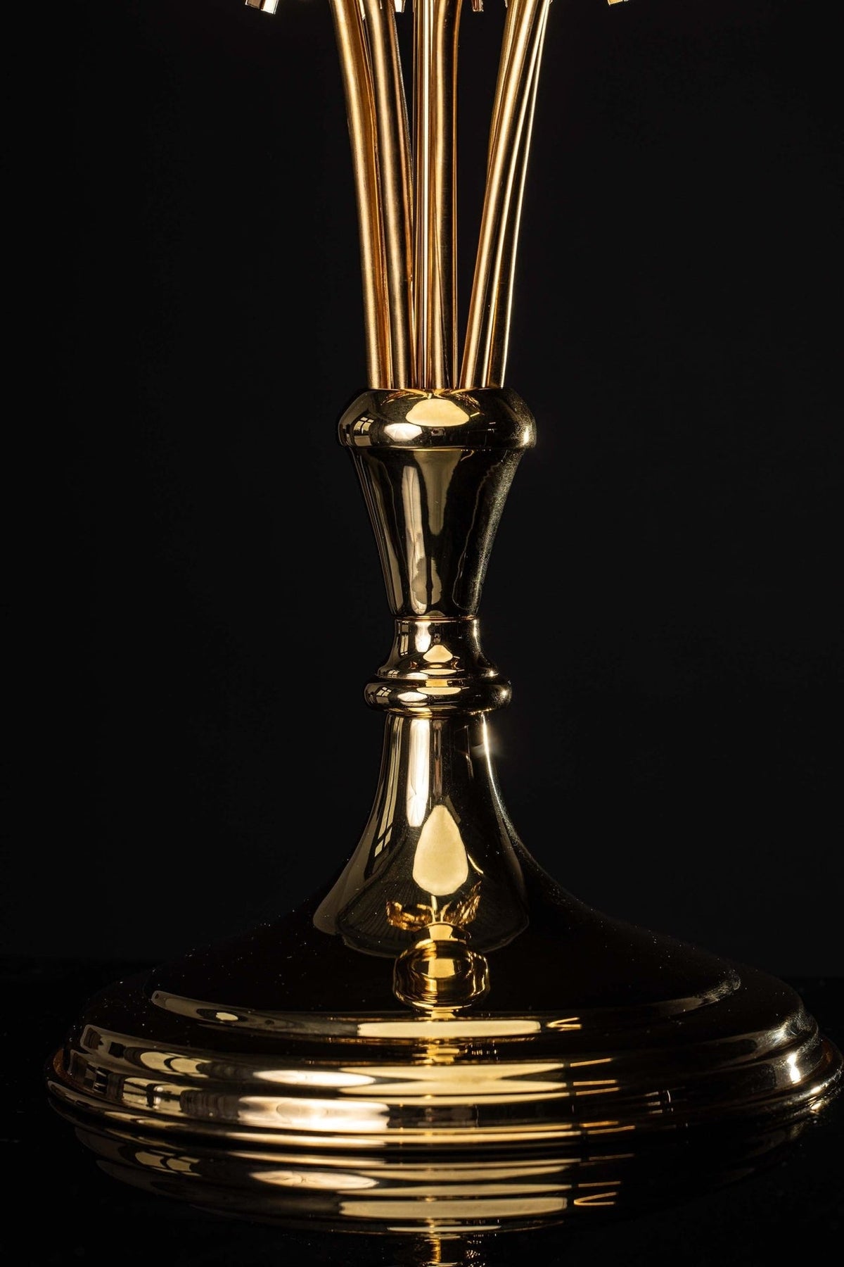 Gold-plated brass monstrance close-up of the stem, polished base and support