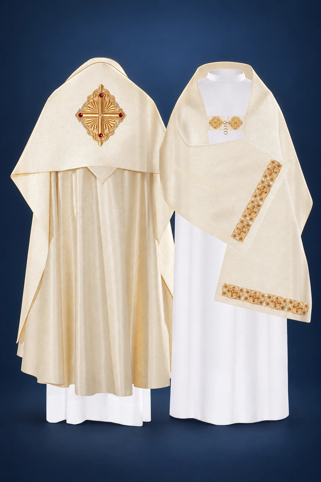 Gold Veil with Embroidered Cross, front view in satin with gold embroidery