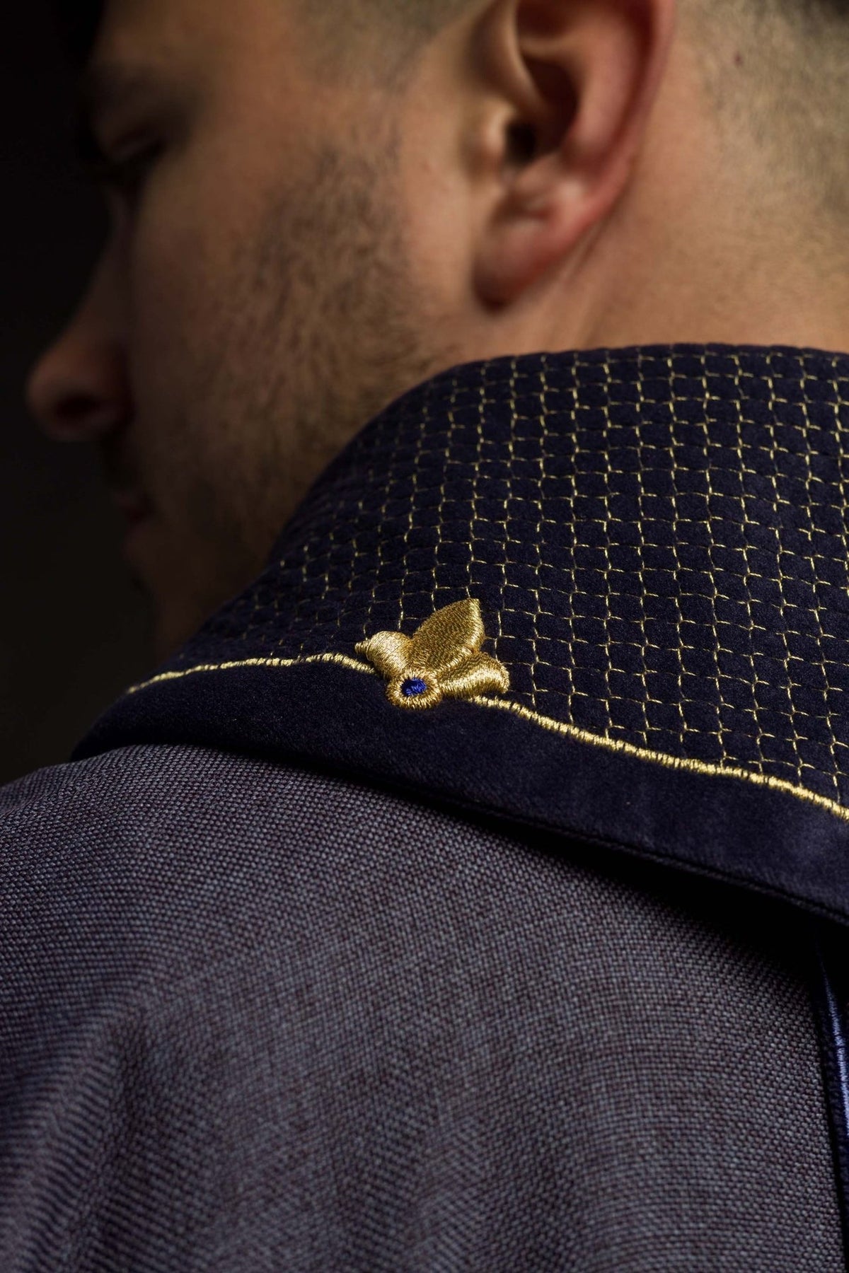 Embroidered cross detail on the velvet chasuble