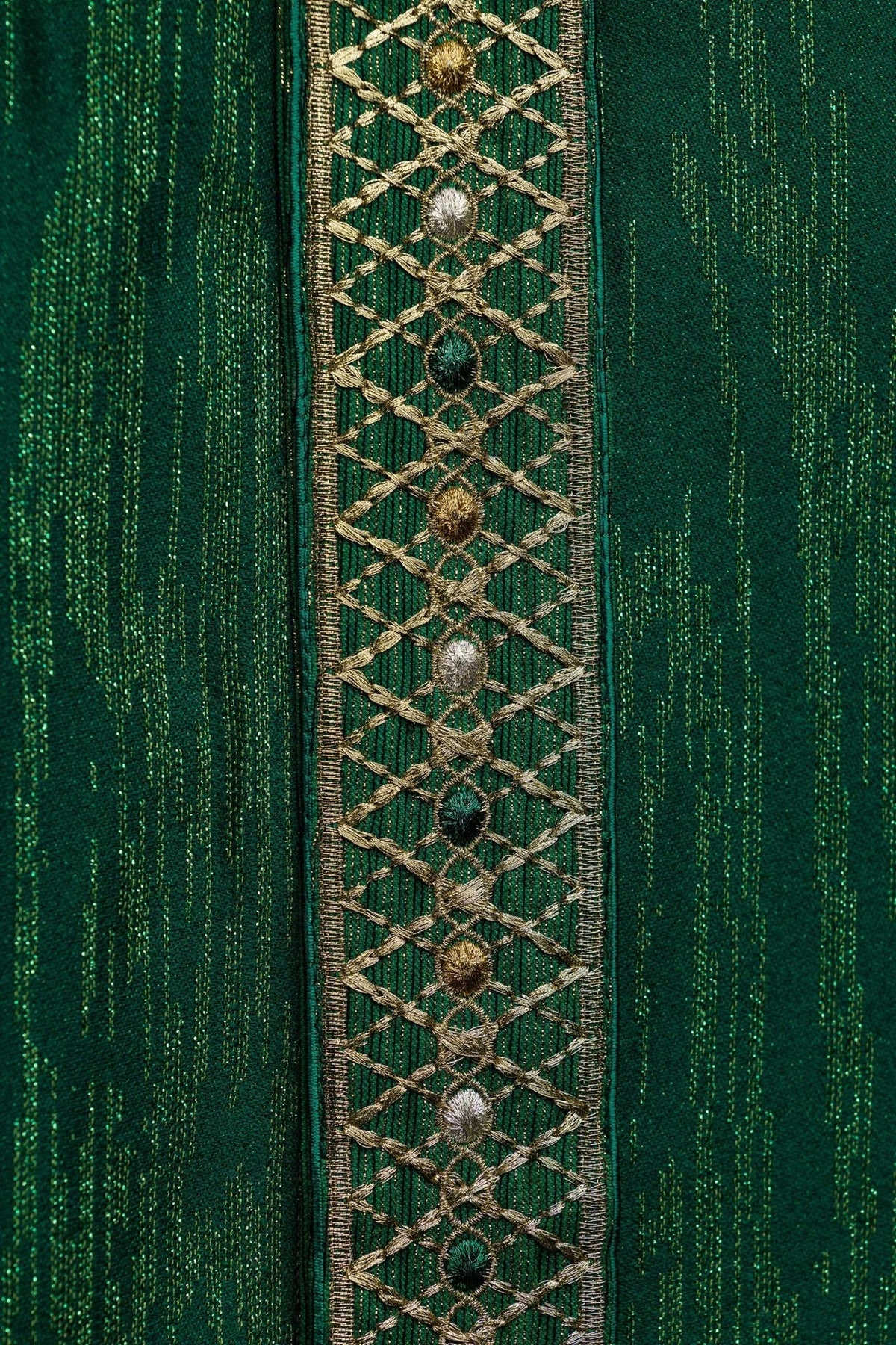 Green chasuble close-up of embroidered front orphrey
