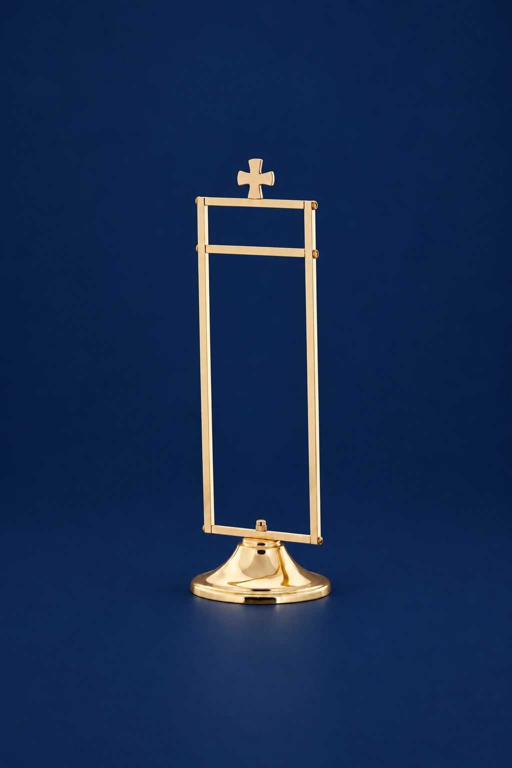 Brass Purificator Holder, 11.75 in (30 cm), front view with a cross and polished gold finish