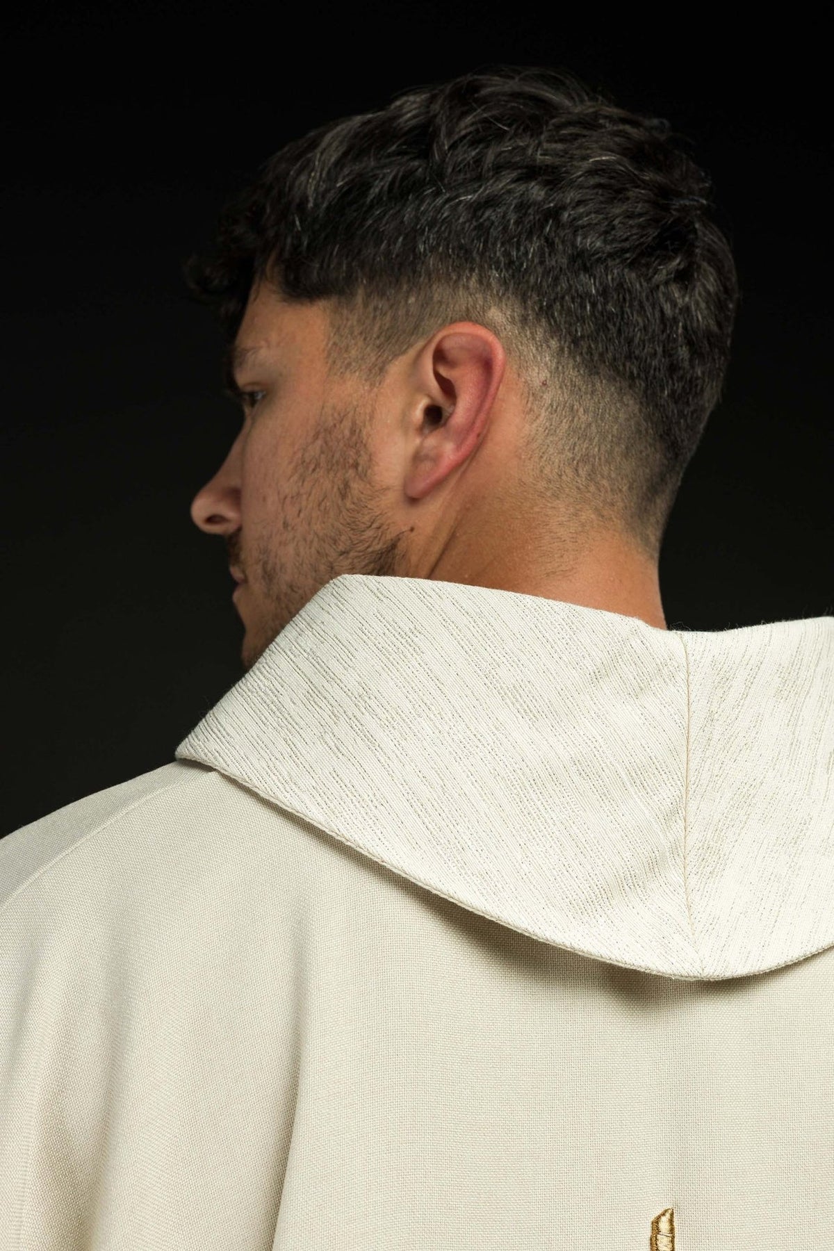 Ecru chasuble side and back collar view